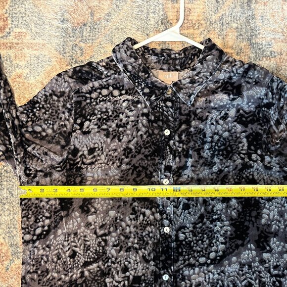 J. Jill Womens Silk-Blend Velvet Lace Button-Front Shirt Top Blouse L Black/Gray - Picture 6 of 9